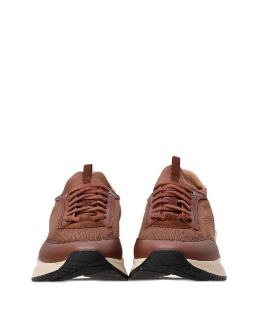 Boss Brown Ttnm Evo Trainers With Knitted Uppers And Leather Trims for men
