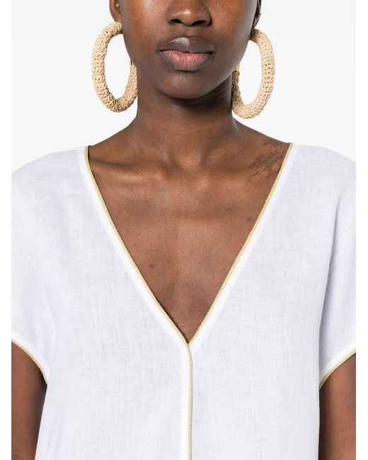 Fabiana Filippi White Monili-Chain Linen Maxi Dress