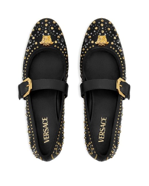 Versace Black Studded Flats With Medusa Detail