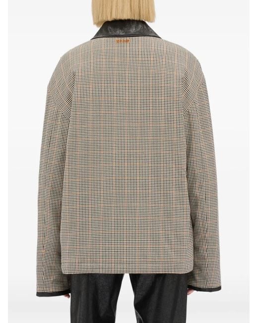 MSGM Brown Check-Pattern Collared Coat
