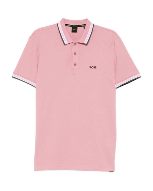 Boss Pink Logo-Embroidered Polo Shirt for men