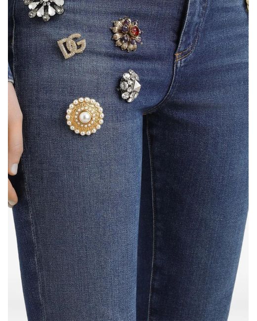 Dolce & Gabbana High Waist Jeans Met Sieraden in het Blue