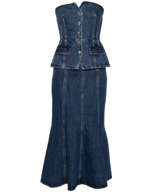Self-Portrait Denim Skirt Set in Blue | Lyst