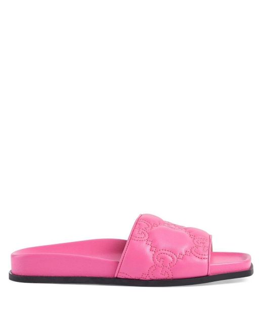 Gucci GG Matelassé Leather Slides in Pink | Lyst