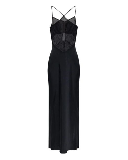 IRO Black Lace-Insert Midi Slip Dress