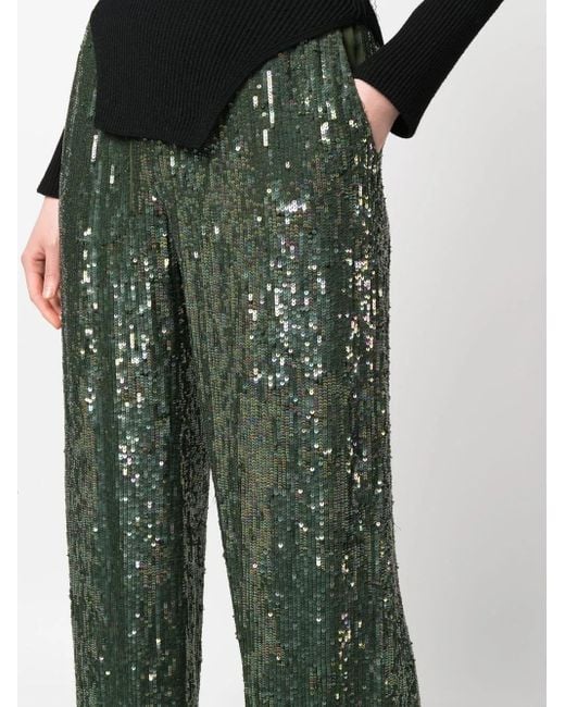 P.A.R.O.S.H. Green Sequin Wide-Leg Trousers