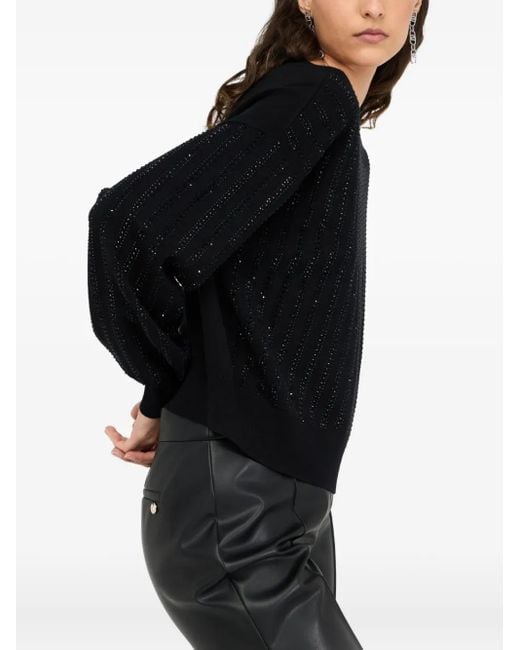 Liu Jo Black Cropped Sweater With Wide Neckline And Voluminous