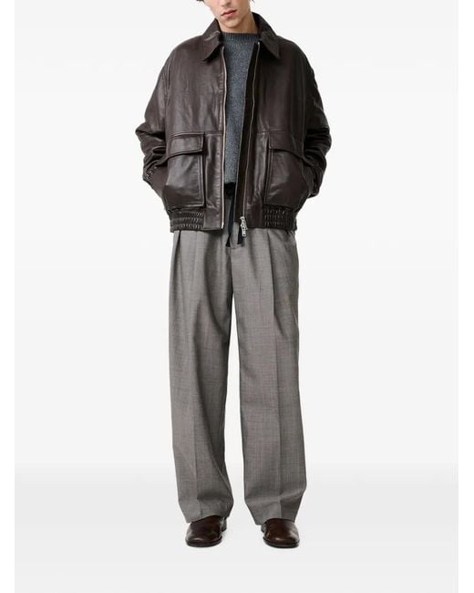 Studio Nicholson Black Piston Leather Zip-Up Jacket