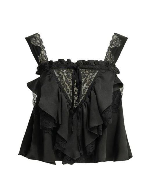 Chloé Black Lace-Trim Ruffled Top
