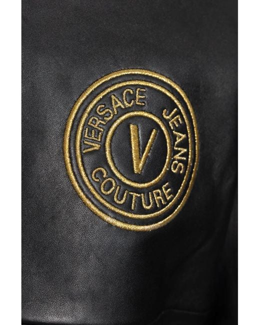Versace Jeans Couture Black V-Emblem Leather Bomber Jacket for men