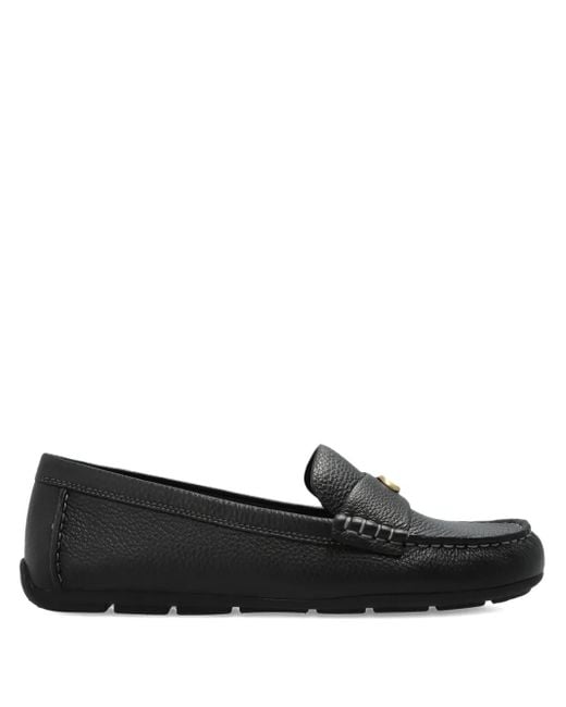 COACH Black Leather Loafers With Logo