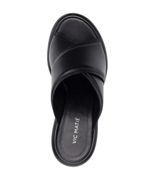Vic Matié Black Crossover-Strap Leather Sandals