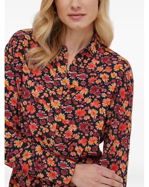 Desigual Red Floral-Print Shirt Mini Dress