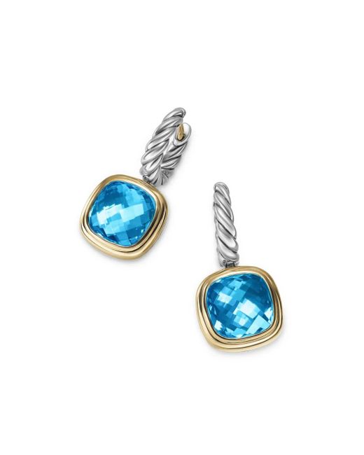 David Yurman Blue 18Kt And Sterling Albion Topaz Drop Earrings