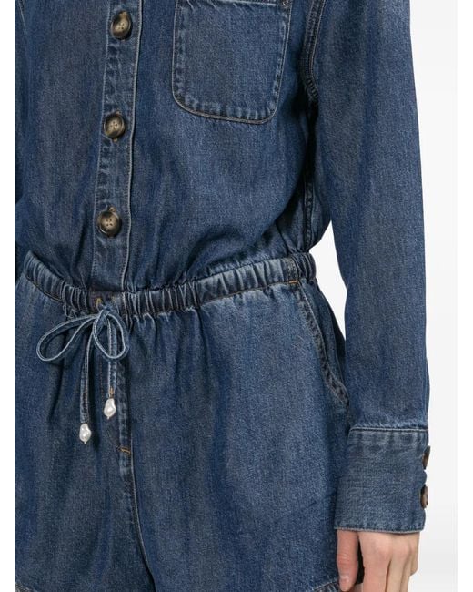 Self-Portrait Blue Drawstring-Waist Button-Front Playsuit