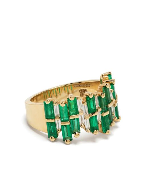 Suzanne Kalan Green 18Kt Diamond And Emerald Half-Band Ring