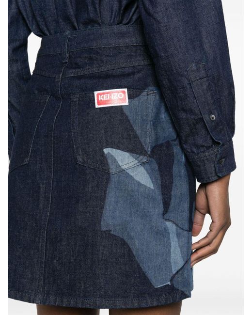 KENZO Blue Rose-print Denim Miniskirt