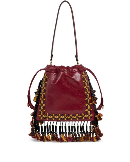 Etro Red Small Leather Kalispera Bag With Fringing