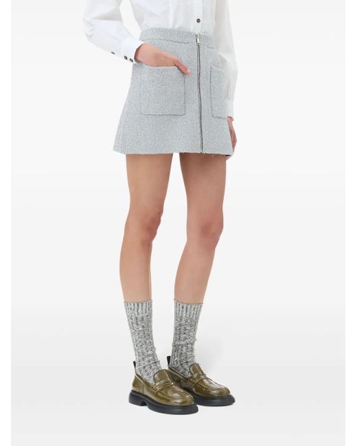 Ganni Gray Strickrock Mit Reißverschluss