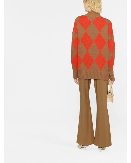 LaDoubleJ Red Argyle High-Neck Jumper