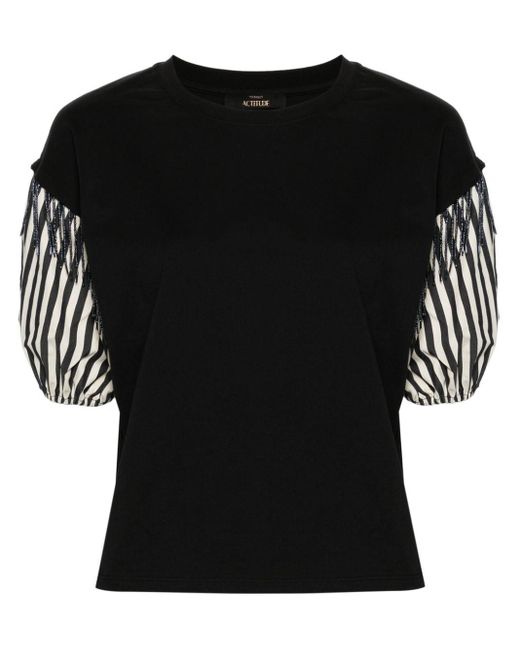 Twin Set Katoenen T-shirt Met Kralendetail in het Black