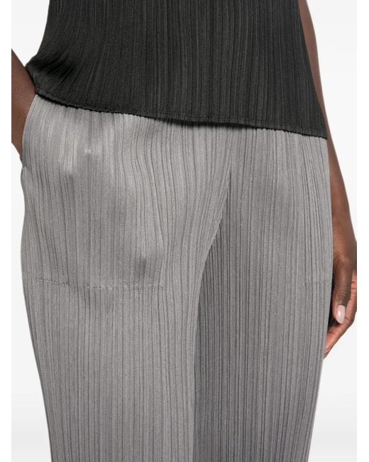 Pleats Please Issey Miyake Gray Pleated-Design Cropped Trousers
