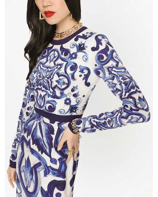 Dolce & Gabbana Blue Majolica-Print Sheath Dress