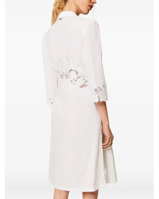 Twinset White Lace-Detail Midi Shirt Dress