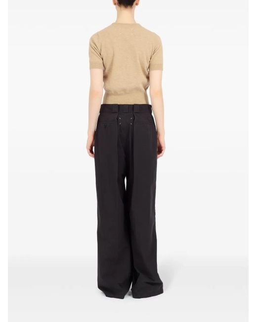 Maison Margiela Black Four-Stitch Logo Palazzo Trousers