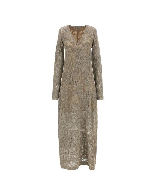 Brunello Cucinelli Natural Sequin-Embellishment Knitted Dress