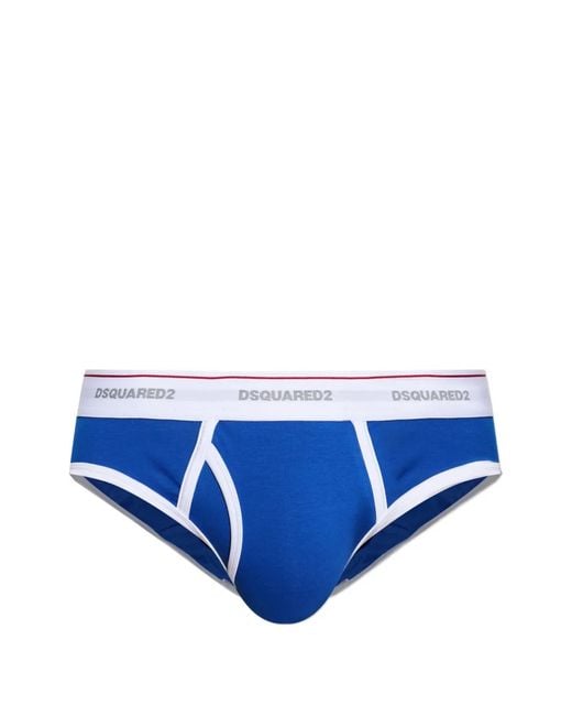 DSquared² Blue Logo-Waistband Contrast-Trim Briefs for men
