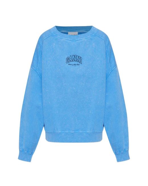 Ganni Blue Logo-Print Sweatshirt