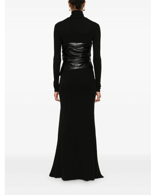 Nanushka Black Draped-Panel Roll-Neck Maxi Dress