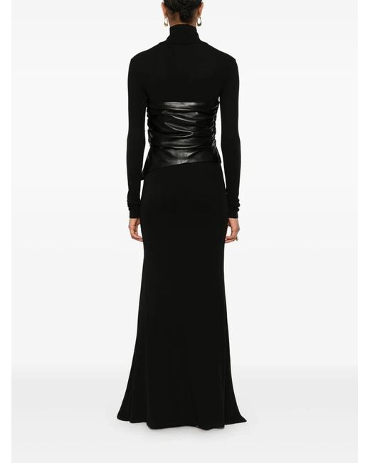 Nanushka Black Draped-Panel Roll-Neck Maxi Dress