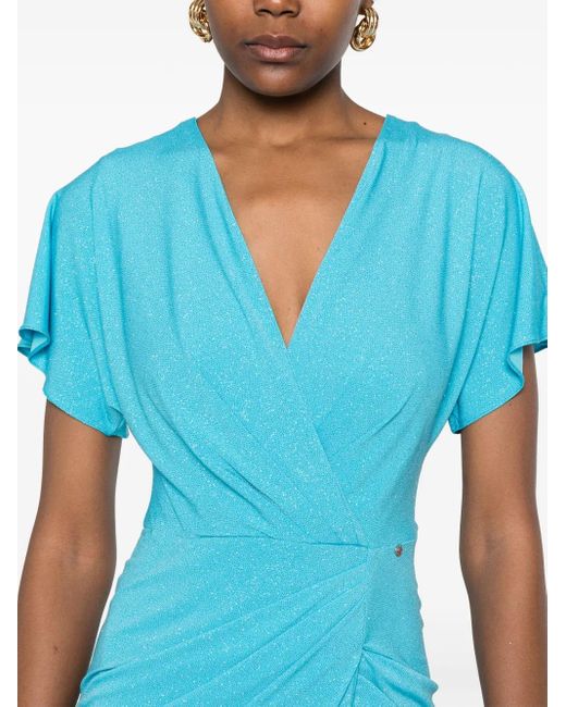 Nissa Blue Gathered-Detailing Dress
