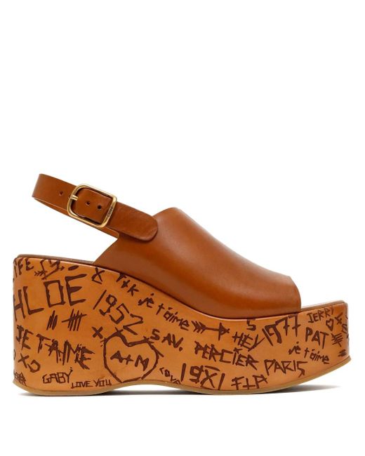 Chloé Brown Maxime Wedge Sandals