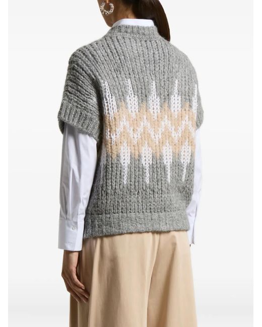 Peserico Gray Short-Sleeve Geometric-Pattern Vest