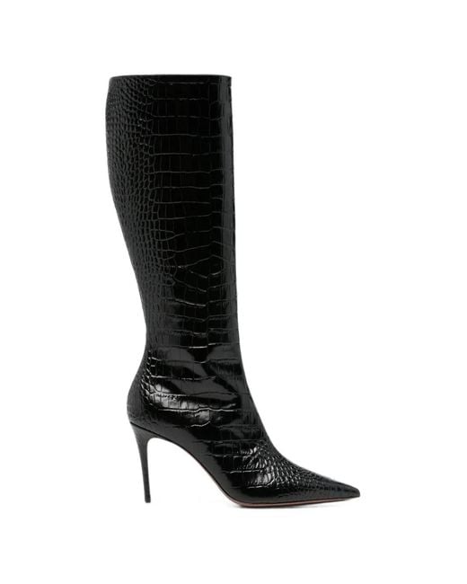 Paris Texas Black Vera Crocodile-Effect Leather Boots