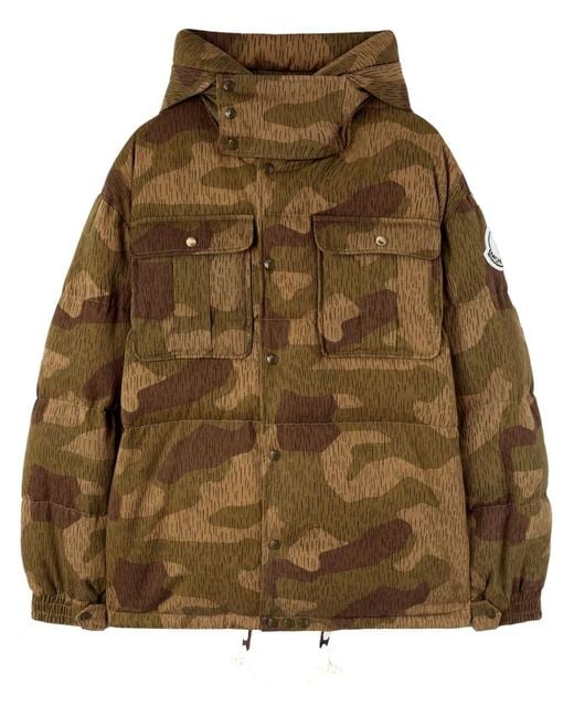 Moncler Brown X Camouflage-Print Long Parka Coat