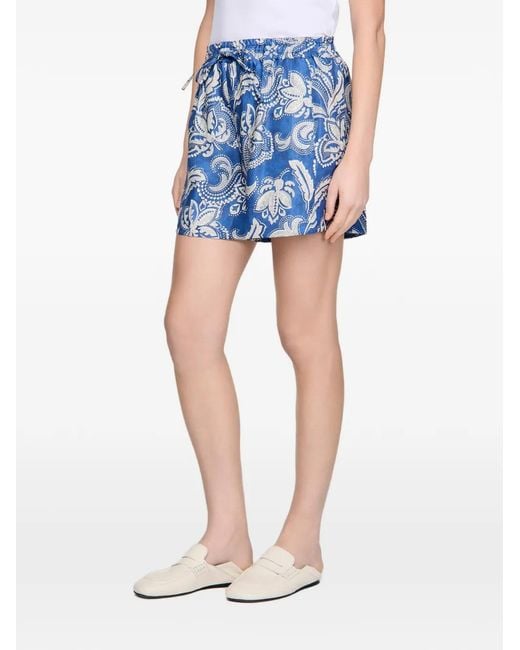 Sandro Blue Floral Print Shorts