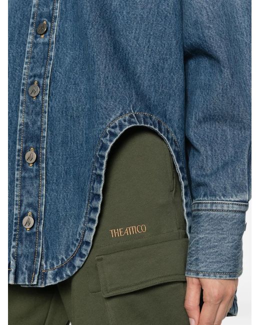 The Attico Blue Asymmetric-Hem Denim Shirt