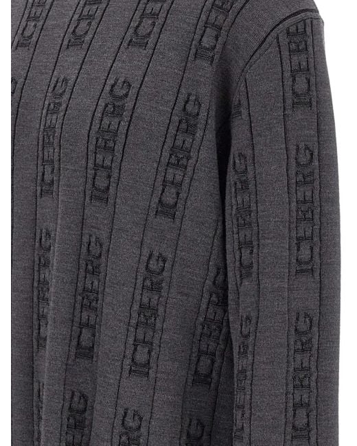 Iceberg Gray Ribbed Monogram Sweater for men