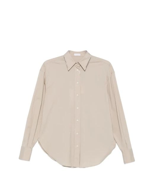 Brunello Cucinelli Natural Monili-Trimmed Long-Sleeve Shirt