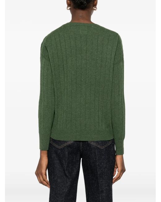 Gran Sasso Green Ribbed V-Neck Sweater