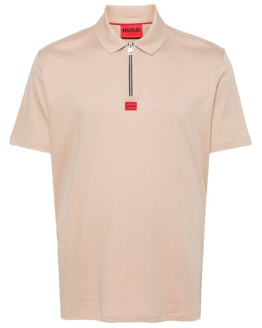 HUGO Natural Logo-patch Zip-front Polo Shirt for men