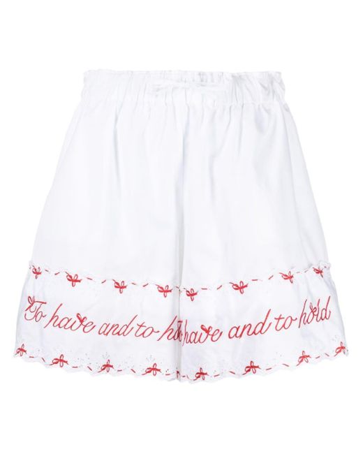 Simone Rocha White Embroidered Cotton Shorts
