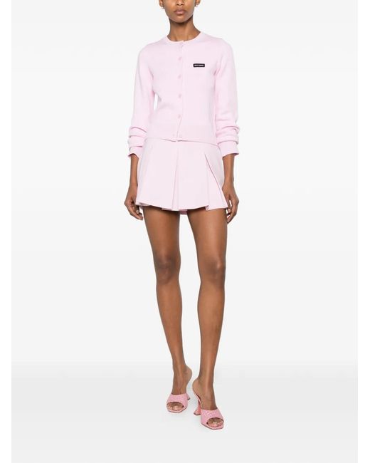 WRSTBHVR Pink Cardigan Boutonné À Patch Logo