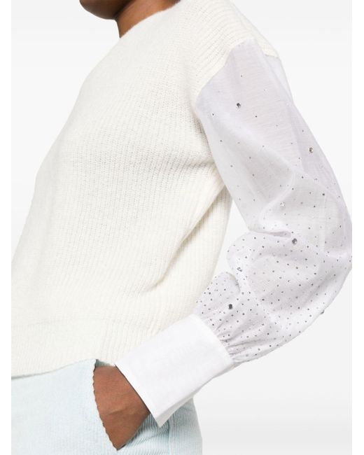 Peserico White Sheer-sleeve Knitted Jumper