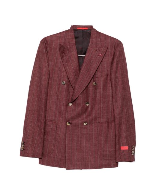 Isaia Purple Double-Breasted Pinstripe Suit for men