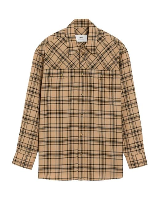 AMI Natural Lumberjack Checked Wool Shirt